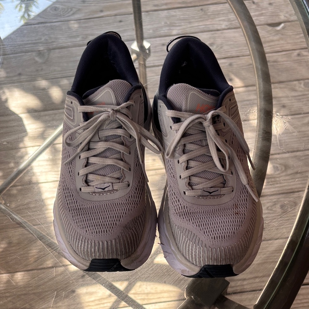Hoka Bondi 7 Gray/peach/navy Athletic Shoes - Picture 3 of 11